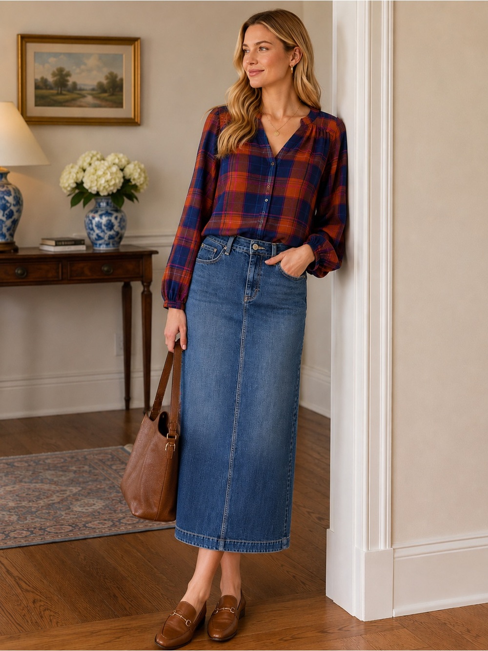 LIZ CLAIBORNE Vintage Dark-Medium Wash Denim Maxi Skirt Jean Skirt Size 10 - Picture 1 of 5